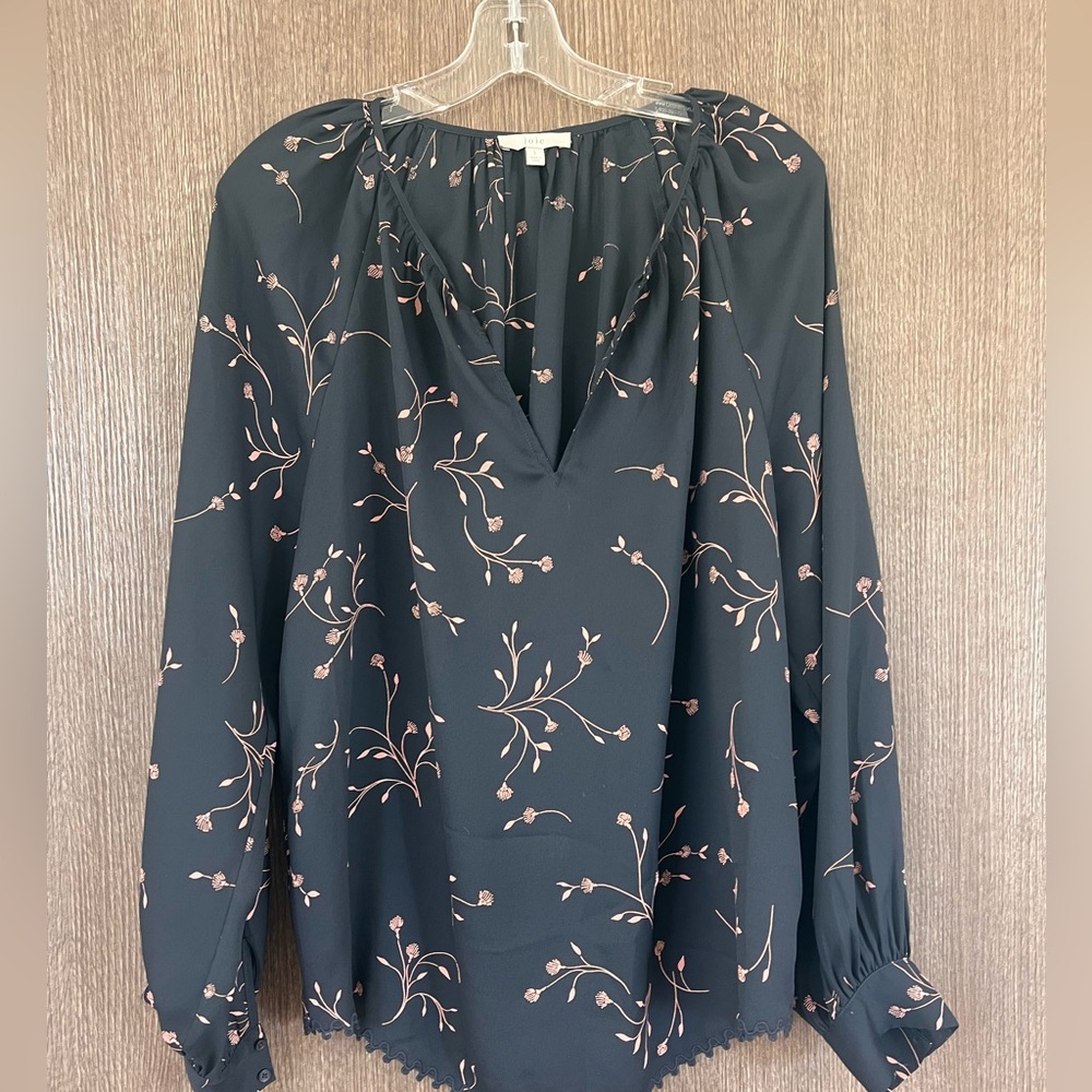 Joie Black Floral V-Neck Blouse
